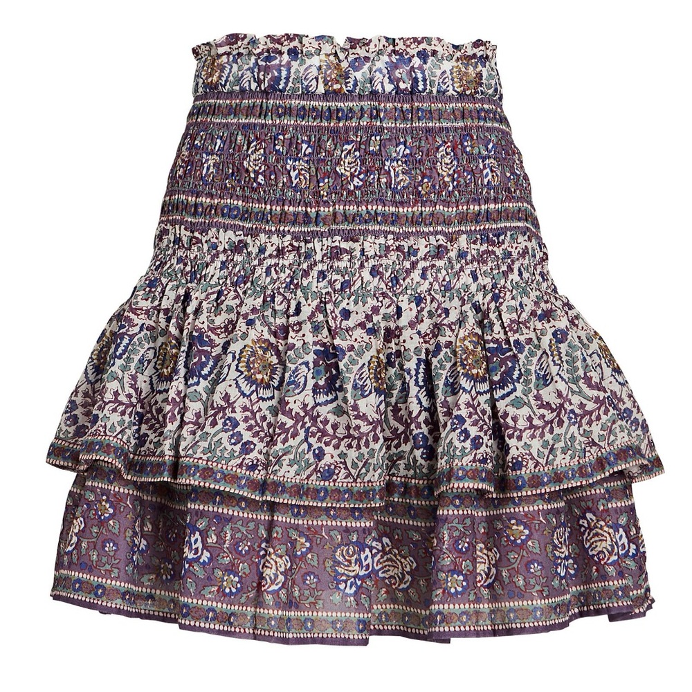 Sea New York Smocked Purple Floral Boho Mini Skirt Lined Layered Size XS